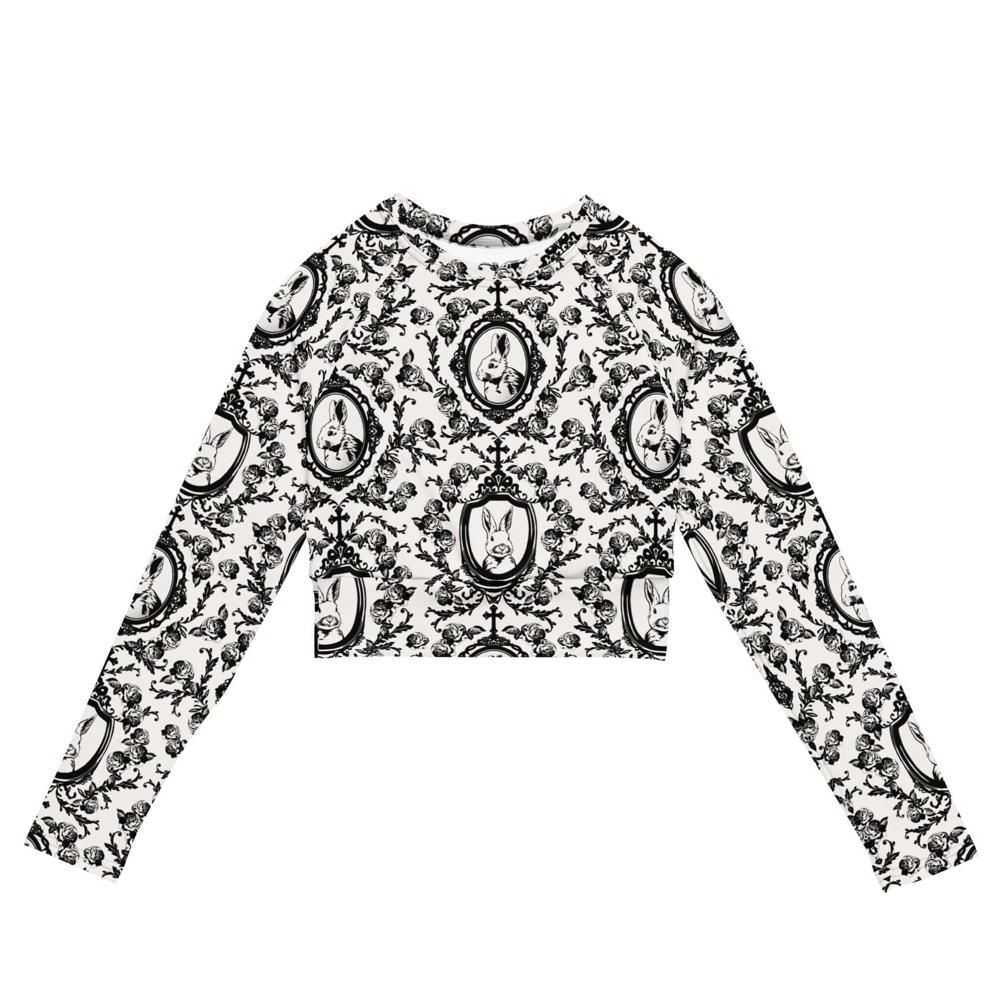Stylish Queen's Beloved Bunny Long-sleeved Crop Top featuring eco-friendly materials, perfect for casual regal looks.