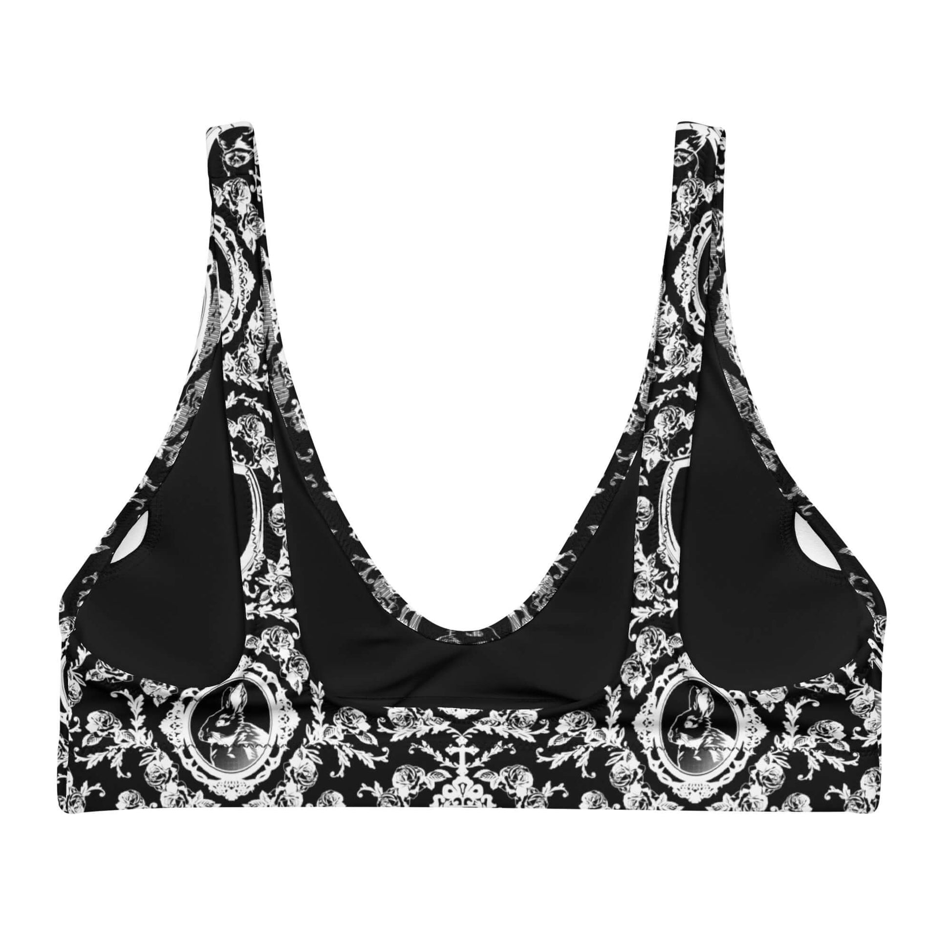 Queen's Beloved Bunny Padded Bikini Top features a stylish design in recycled fabric for a regal look by the poolside.