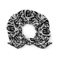 Stylish Queen's Beloved Bunny Scrunchie in black and white floral, perfect for elegant hair styling.