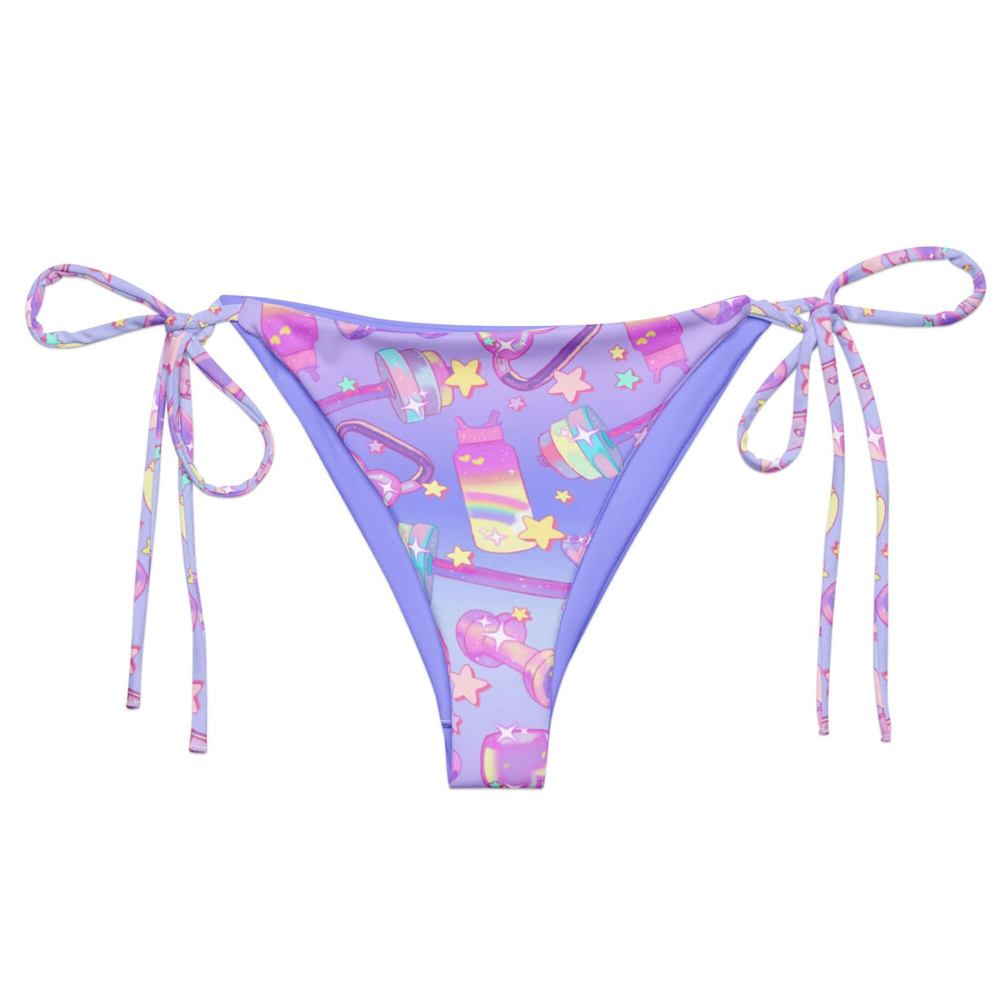 The Glitter Gains String Bikini Bottom features a playful design, perfect for sunbathing by the pool this summer.