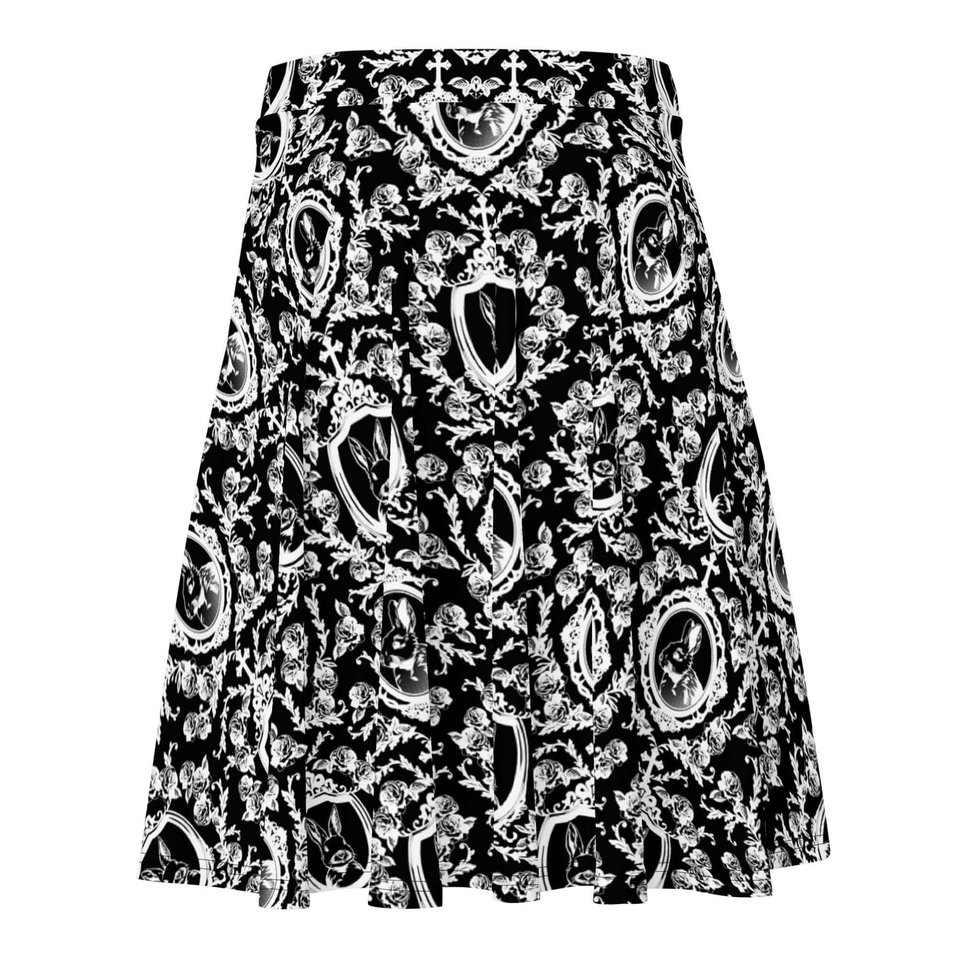 Stylish Queen's Beloved Bunny Skater Skirt in black and white, perfect for elegant outings or lounging in comfort.