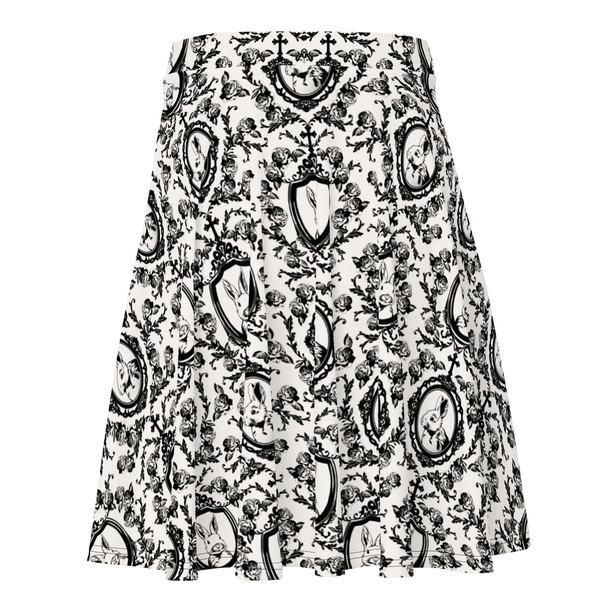 Elegant Queen's Beloved Bunny Skater Skirt featuring a unique floral and bunny design, perfect for stylish outings.