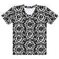 Elegant Queen's Beloved Bunny T-shirt featuring a chic black-and-white motif, perfect for any stylish outfit.