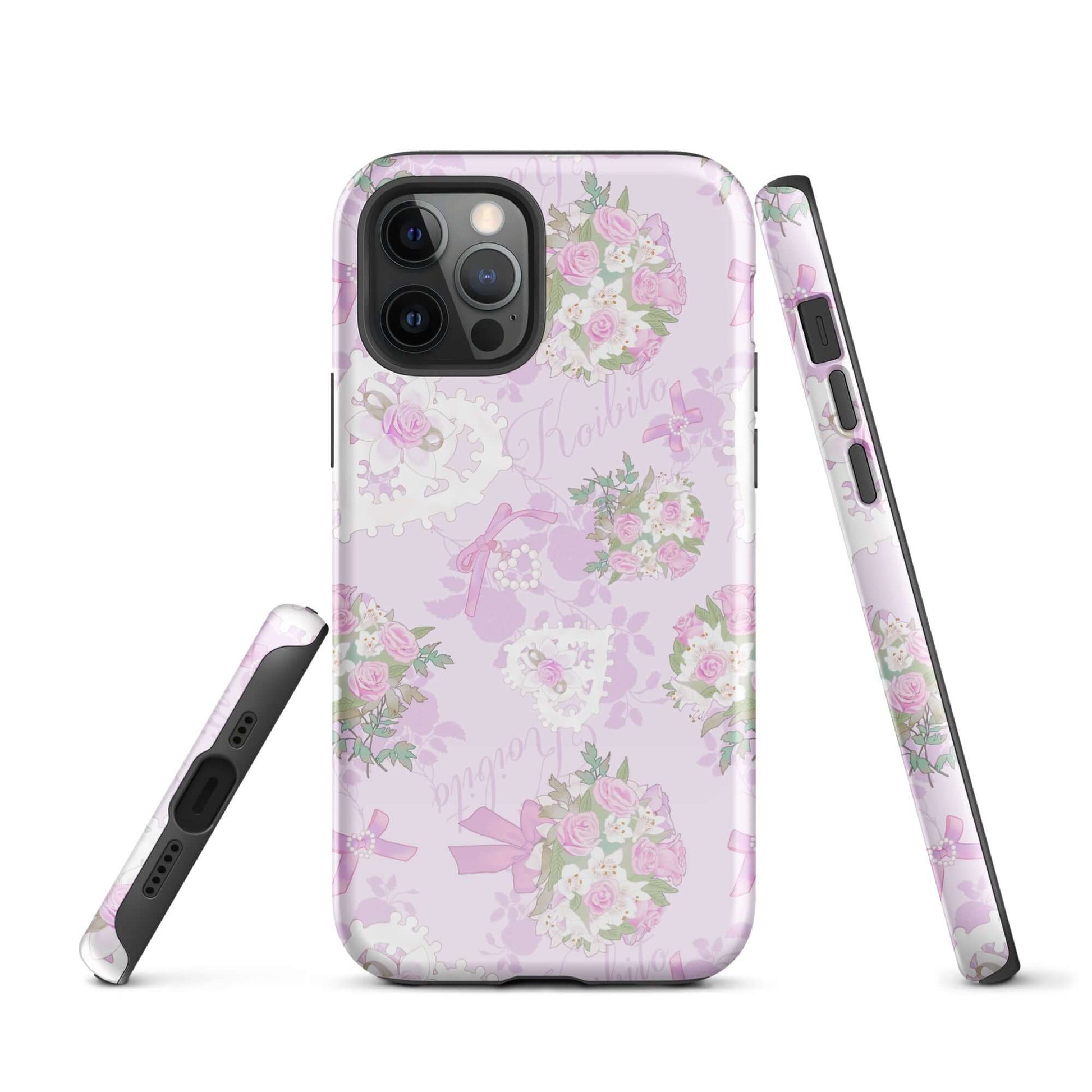 Stylish Anniversary iPhone® Tough Case features floral design and dual-layer protection for ultimate phone safety.