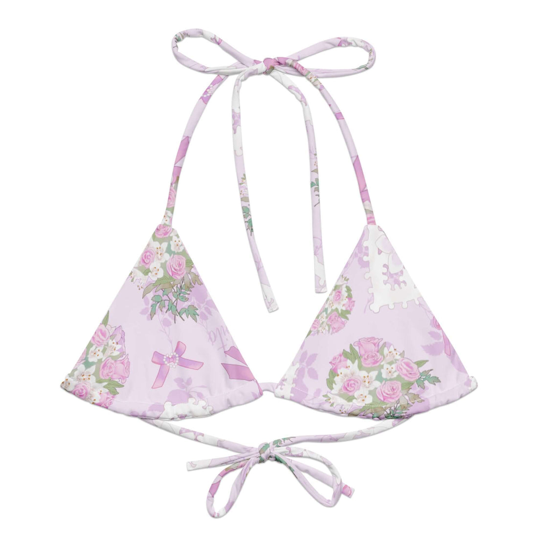 Stylish Anniversary Padded String Bikini Top in eco-friendly fabric, featuring a floral print and adjustable straps.