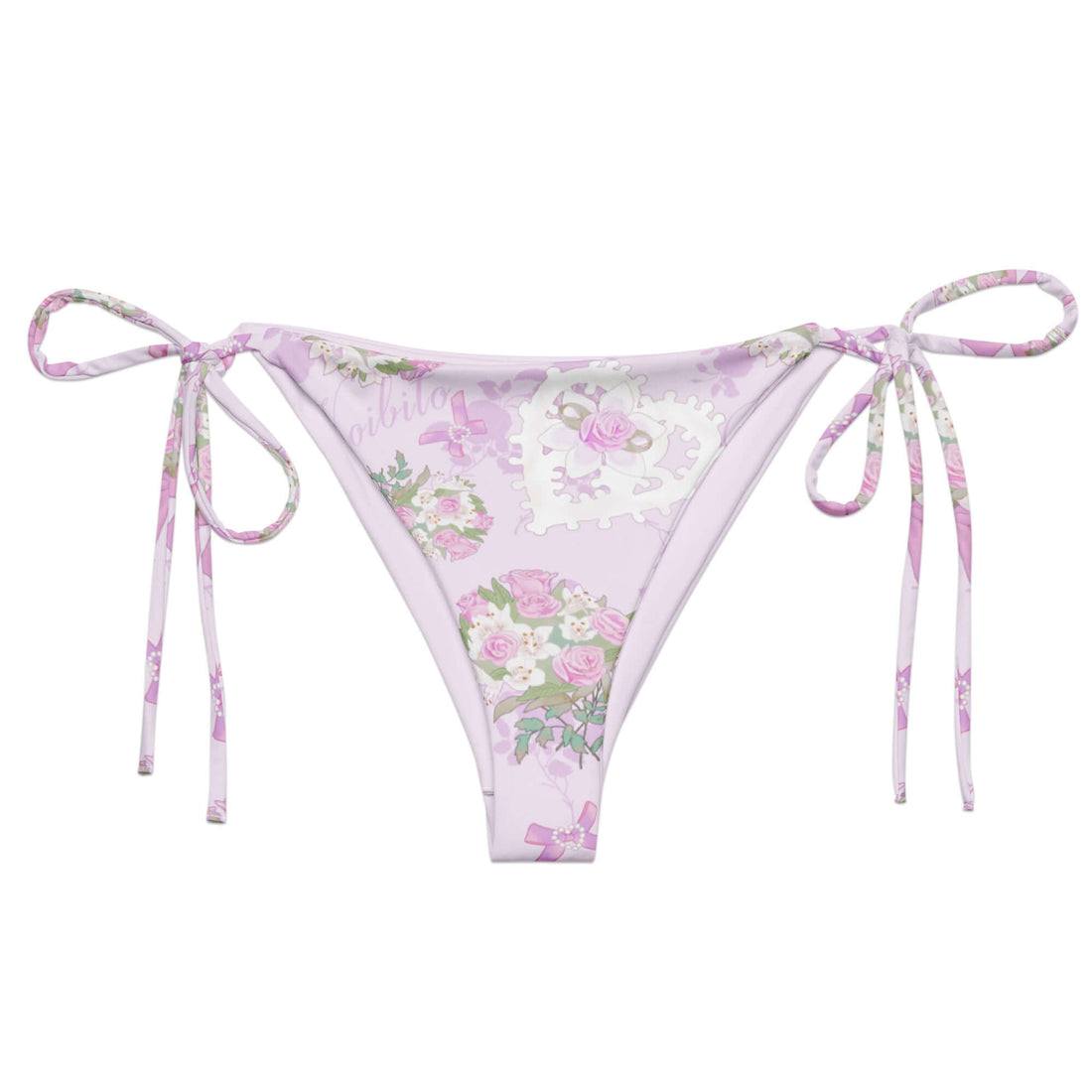 Versatile Anniversary String Bikini Bottom in floral print, perfect for sunbathing by the poolside this summer.