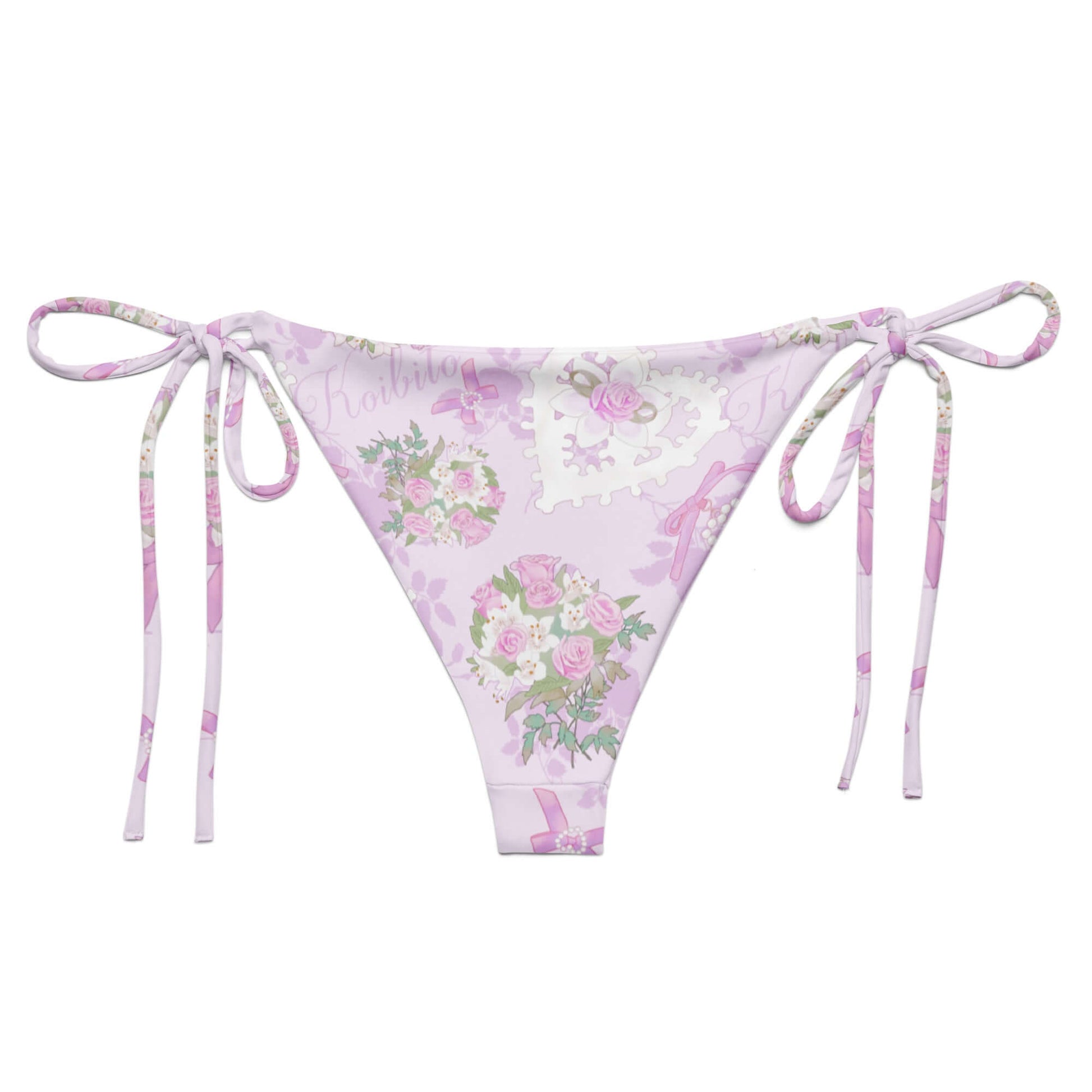 Stylish Anniversary String Bikini Bottom in soft recycled fabric, perfect for summer sunbathing by the pool.