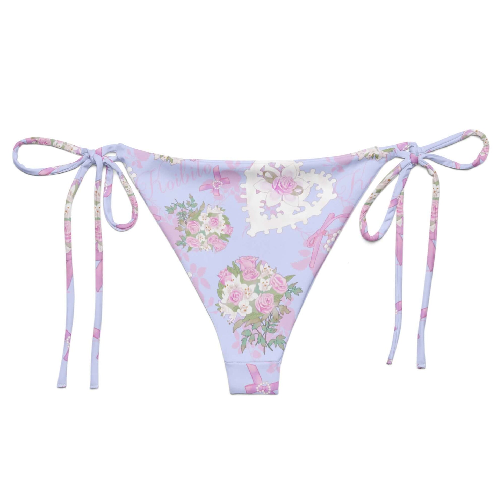 Stylish Anniversary String Bikini Bottom featuring floral prints, perfect for poolside sunbathing and summer fun.