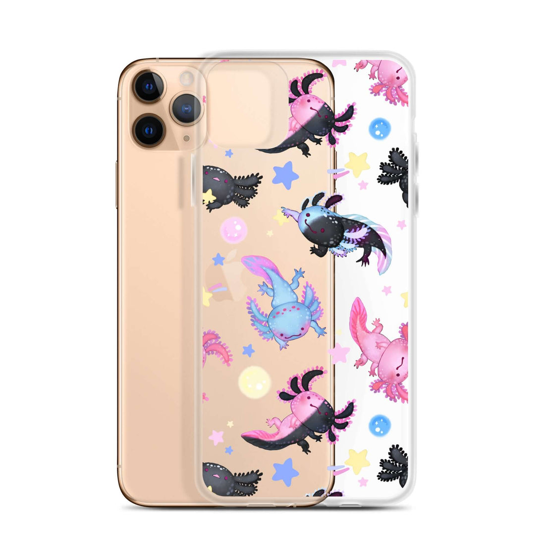 Sleek Axolotl iPhone® Clear Case featuring adorable axolotl designs, offering protection from scratches and dirt.