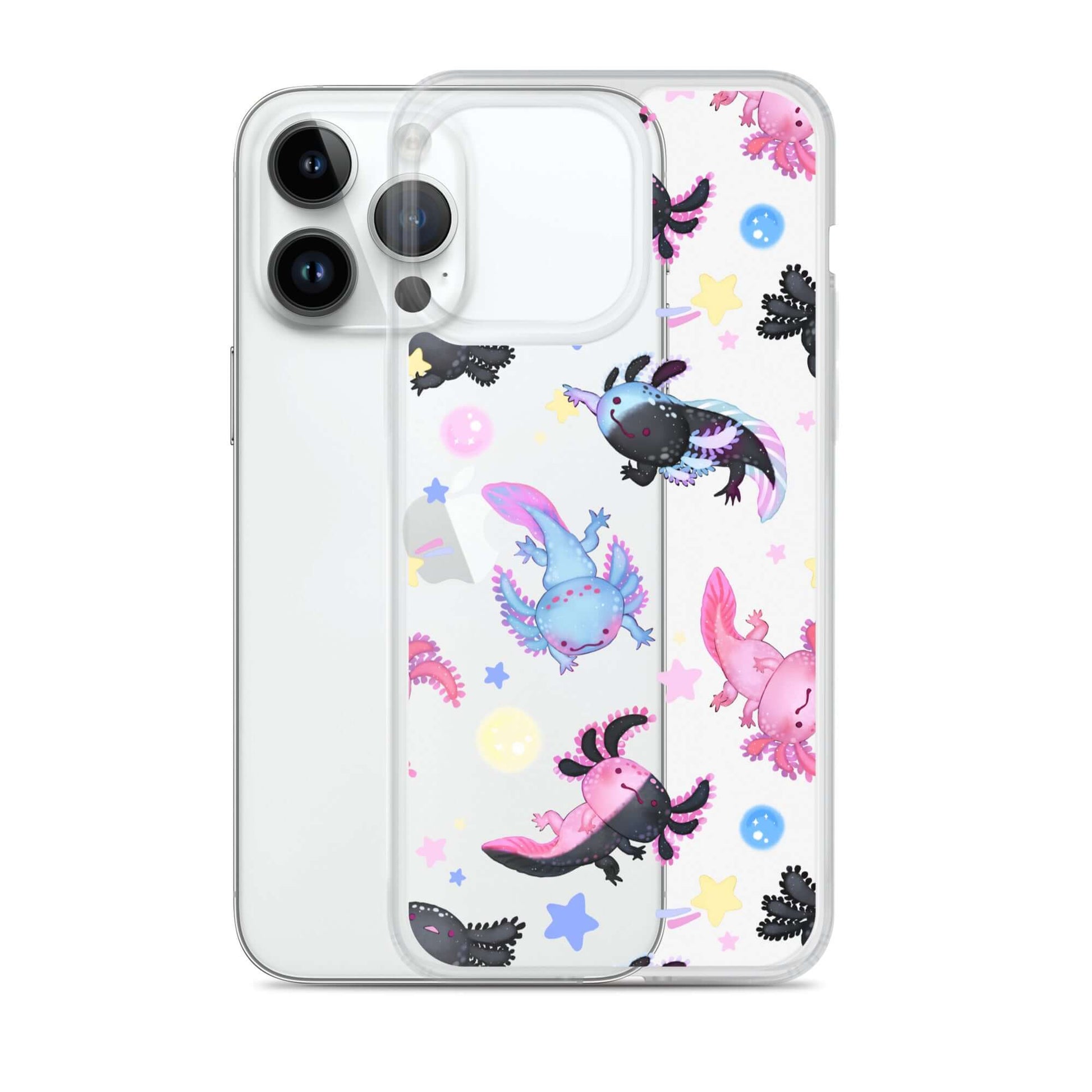 Colorful Axolotl iPhone® Clear Case featuring a solid back and flexible sides for ultimate protection and style.