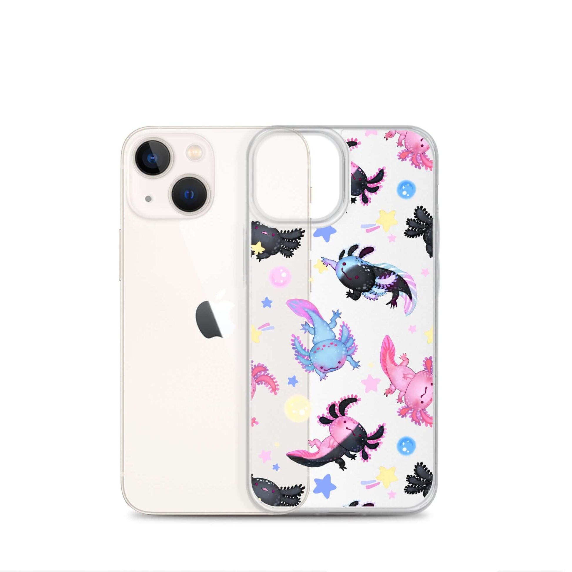 Colorful Axolotl iPhone® Clear Case featuring cute designs, providing stylish protection for your device.