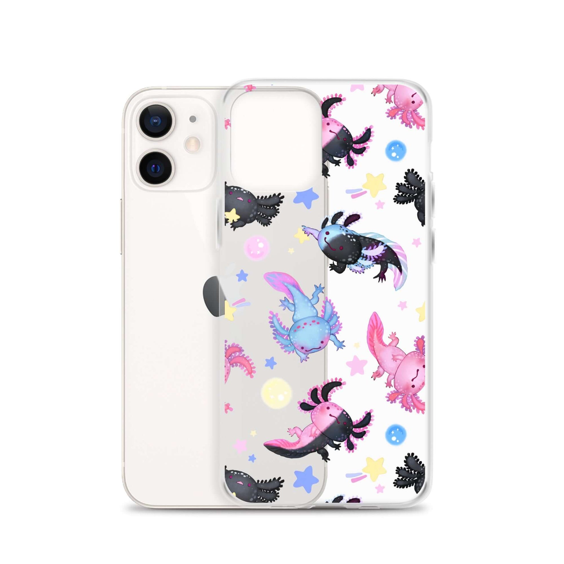 Colorful Axolotl iPhone® Clear Case featuring a protective design against scratches and dirt, perfect for your device.