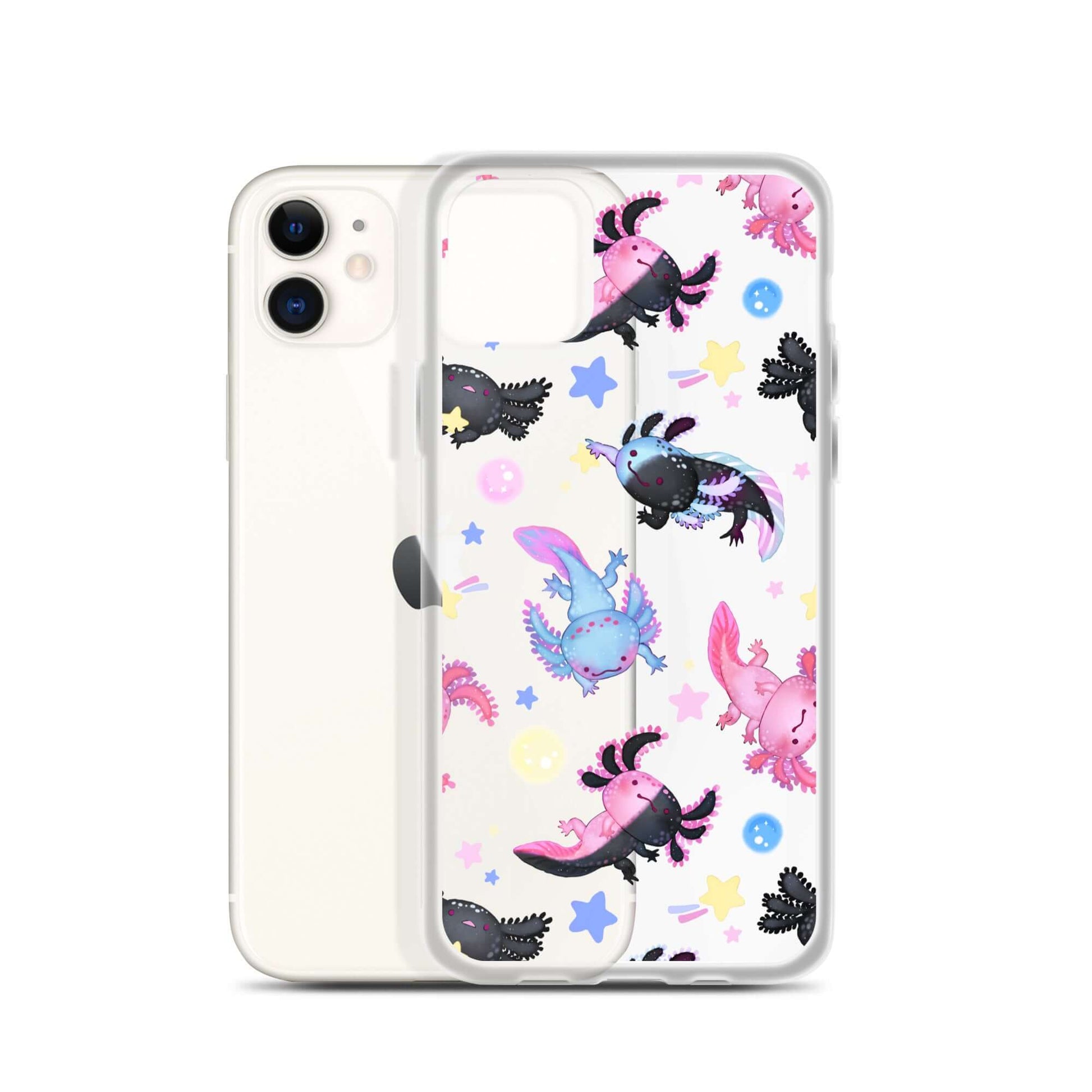 Vibrant Axolotl iPhone® Clear Case offers stylish protection with flexible sides and precise port openings.