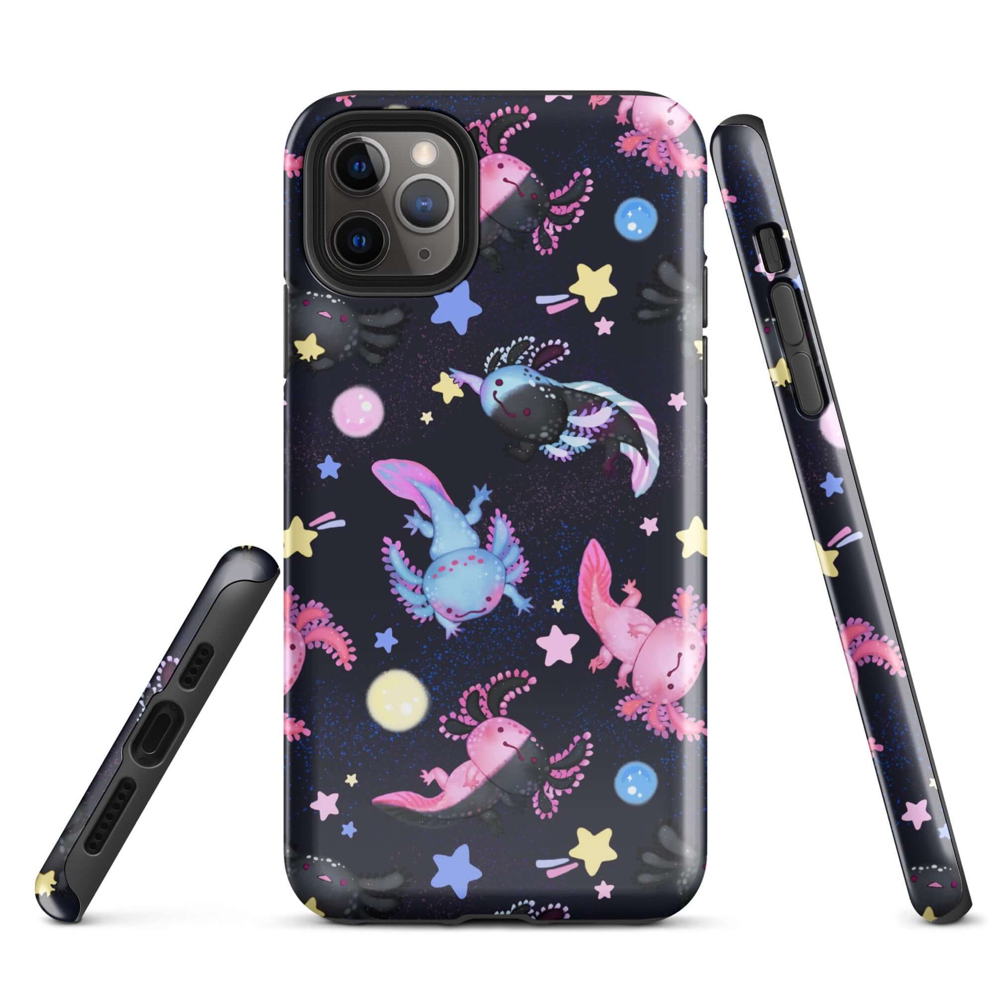 Stylish Axolotl iPhone® Tough Case featuring colorful designs, ensuring protection and flair for your phone.