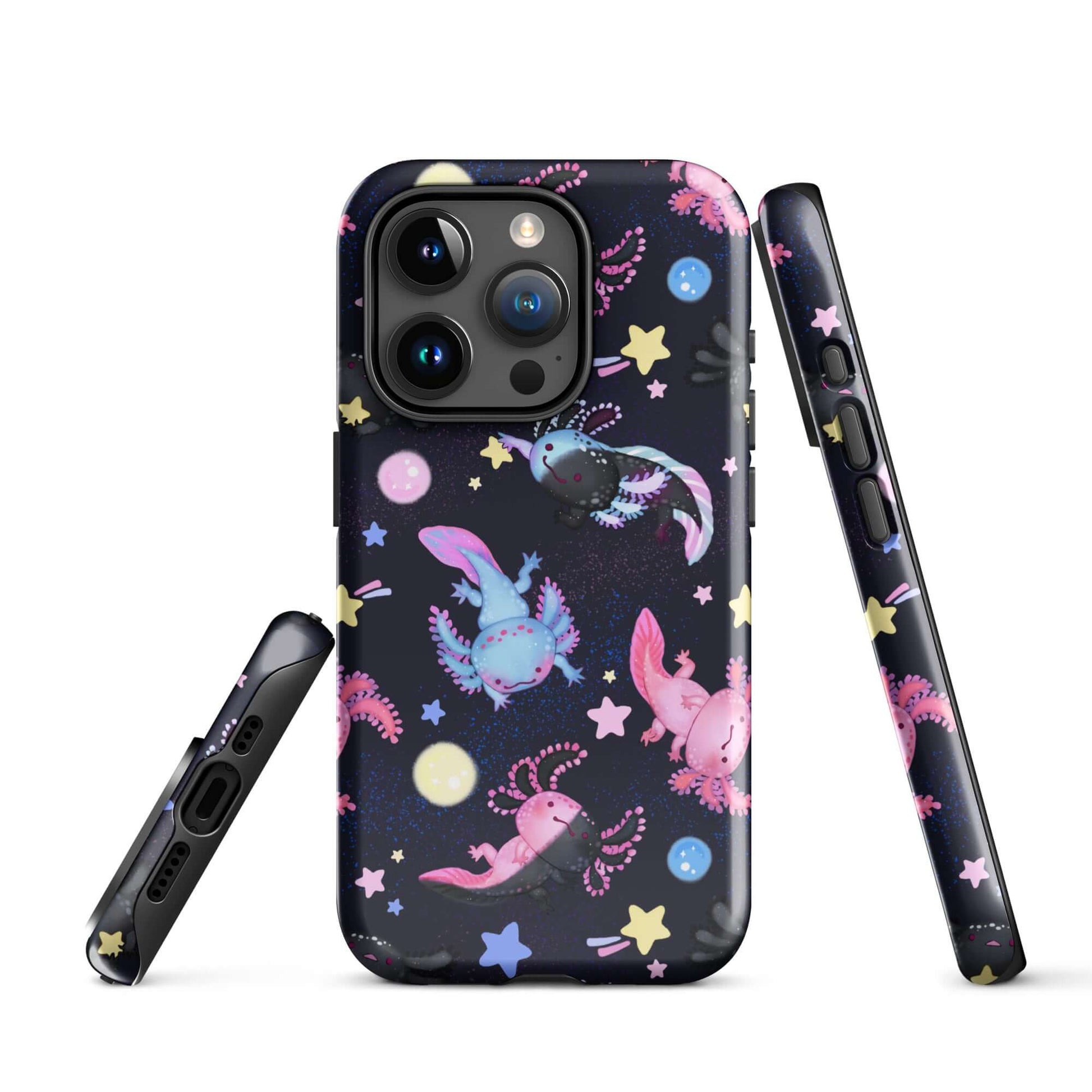Stylish Axolotl iPhone® Tough Case featuring a vibrant design, protecting your phone with durable dual-layered construction.