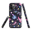 Colorful Axolotl iPhone® Tough Case featuring playful axolotls and stars for stylish phone protection.