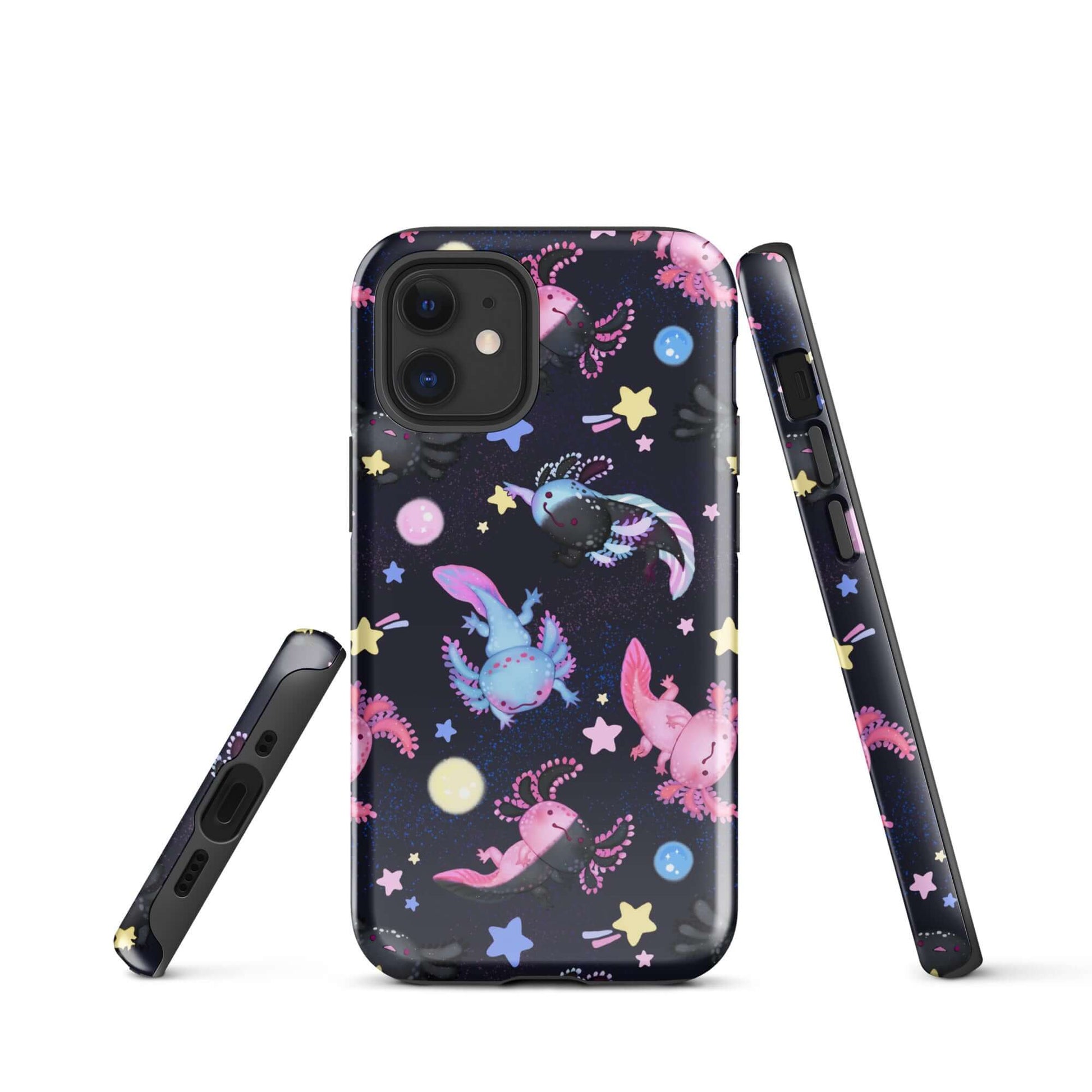 Colorful Axolotl iPhone® Tough Case featuring a durable design for stylish phone protection and impact absorption.