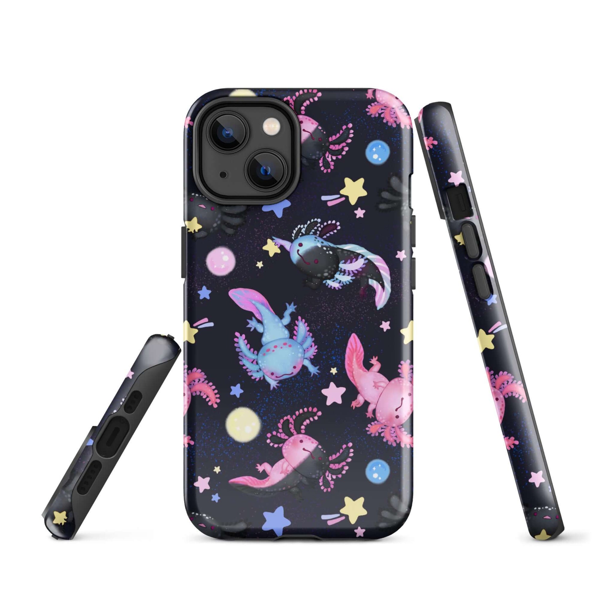 Stylish Axolotl iPhone® Tough Case features a durable design with colorful axolotl patterns for trendy protection.
