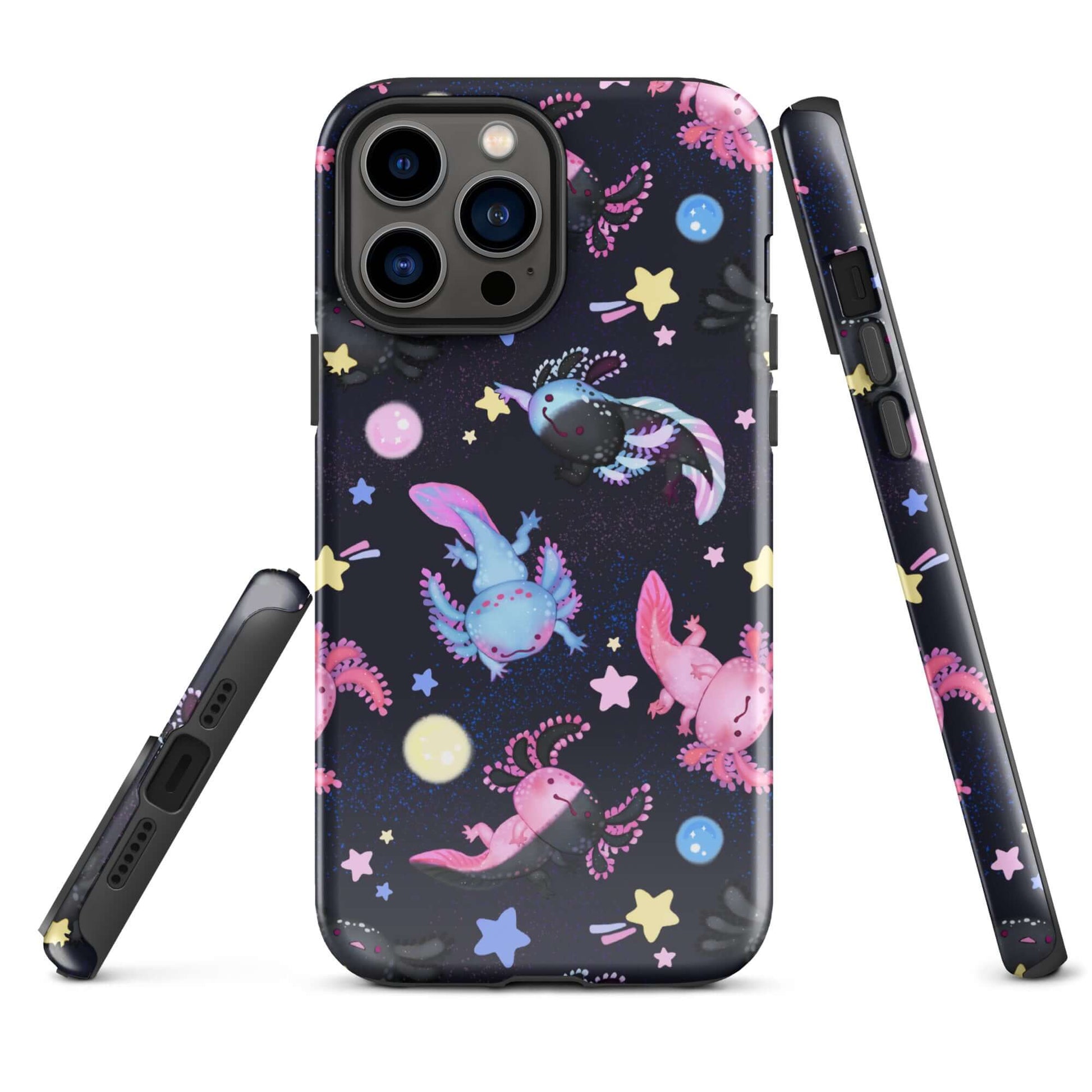 Colorful Axolotl iPhone® Tough Case featuring a durable design to protect your phone in style. Perfect for year-round use!