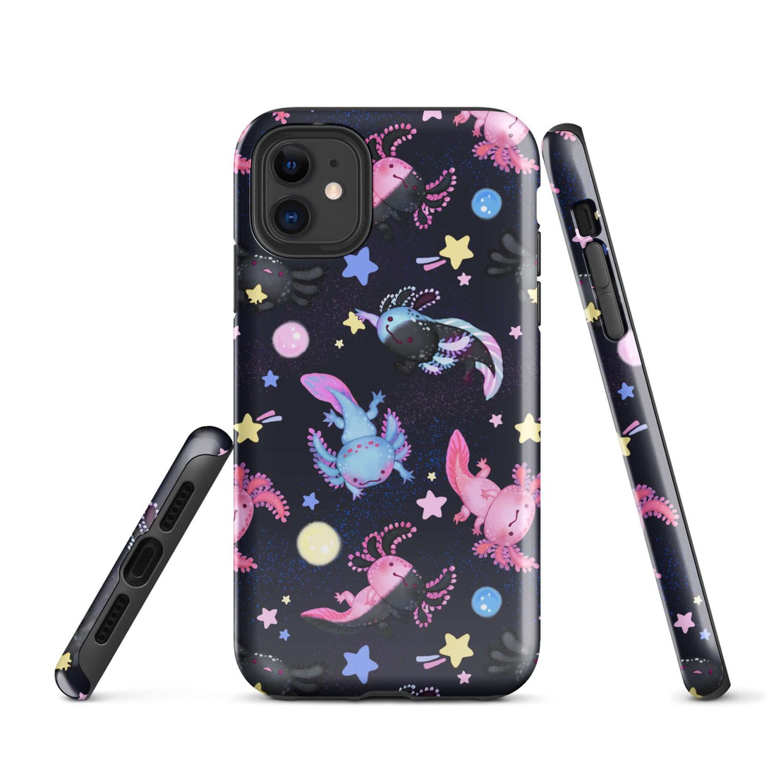 Colorful Axolotl iPhone® Tough Case featuring a durable design for stylish phone protection and impact absorption.