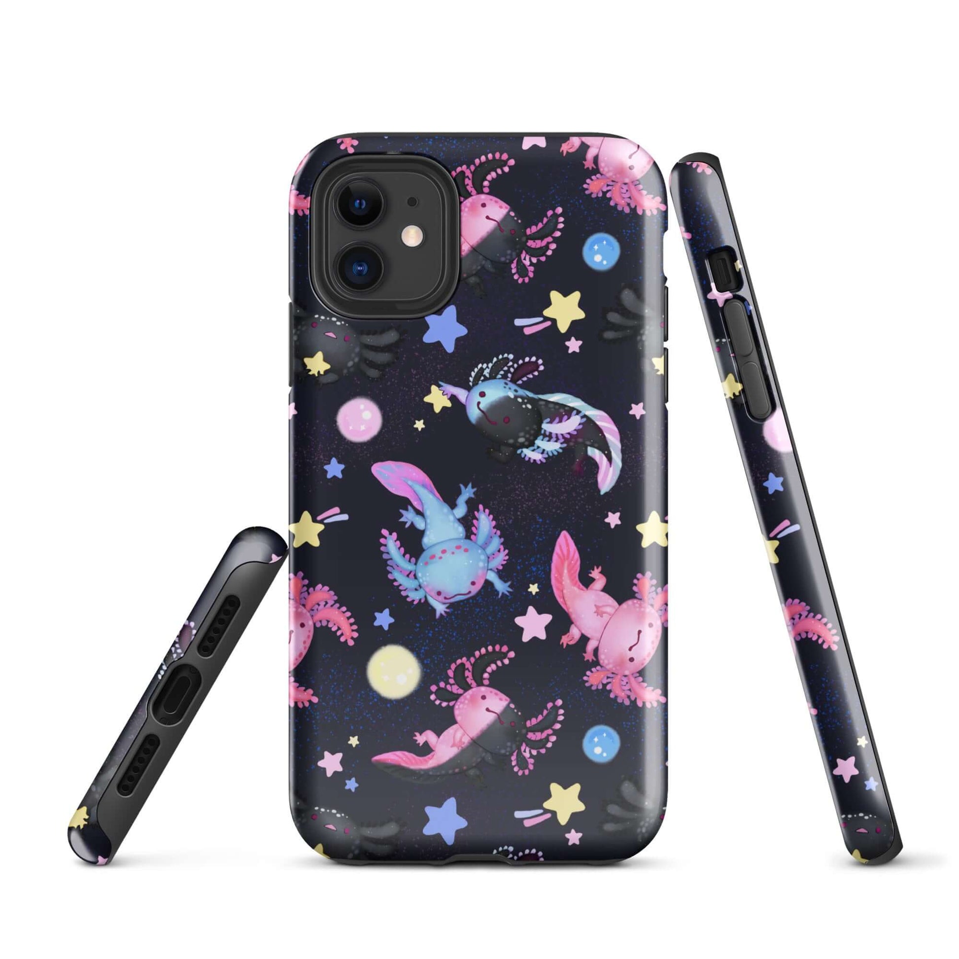 Colorful Axolotl iPhone® Tough Case featuring a durable design for stylish phone protection and impact absorption.