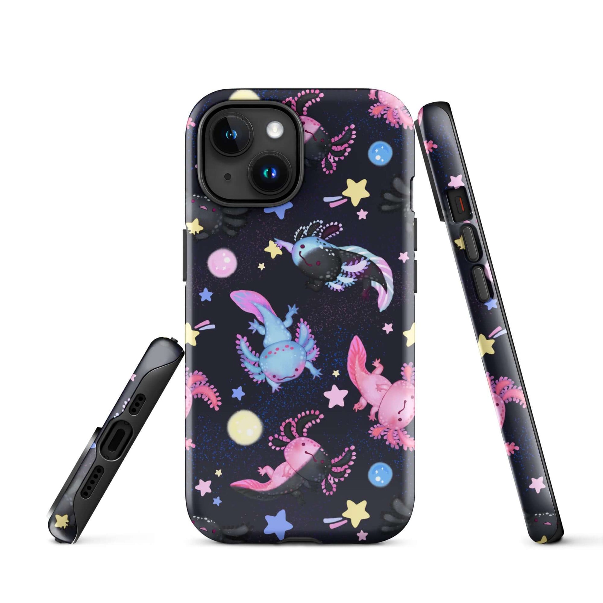 Colorful Axolotl iPhone® Tough Case featuring a durable design for stylish protection and impact absorption.