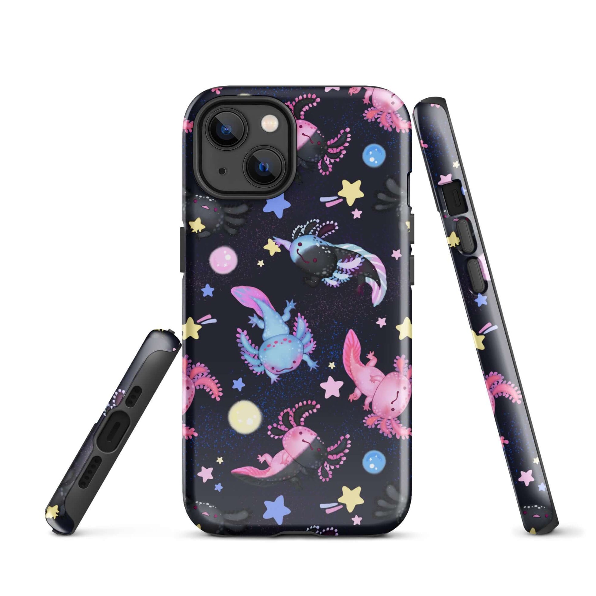 Colorful Axolotl iPhone® Tough Case features a dual-layer design for stylish phone protection and impact resistance.