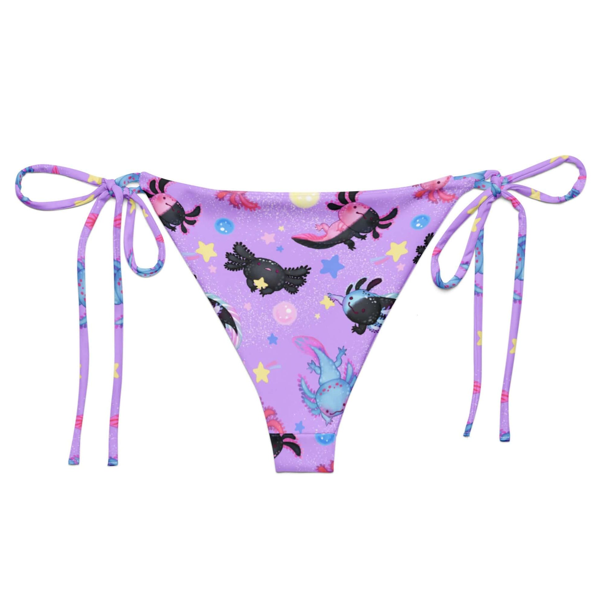 Bright and fun Axolotl String Bikini Bottom, perfect for poolside relaxation with adjustable ties and UPF 50+ protection.