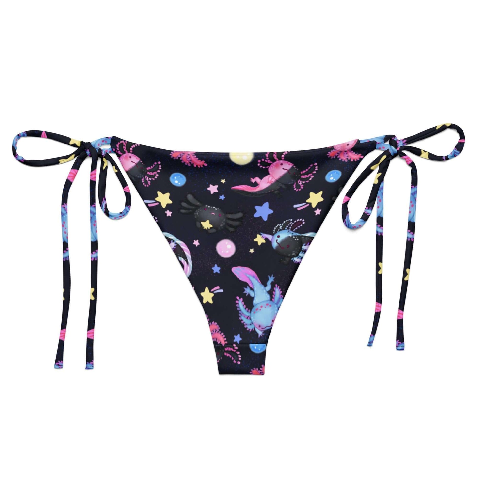 Colorful Axolotl String Bikini Bottom featuring playful designs, perfect for poolside relaxation this summer.