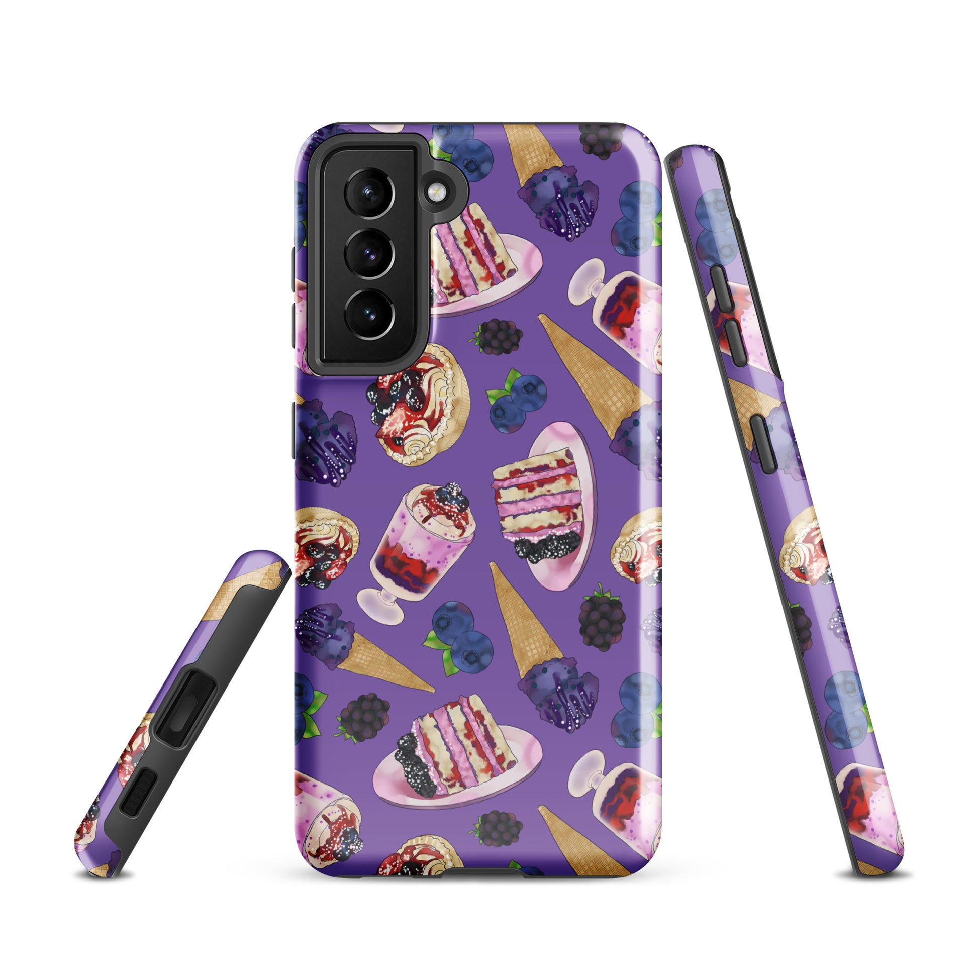Stylish Berry Samsung® Tough Case featuring a vibrant dessert design, providing durable protection for your phone.