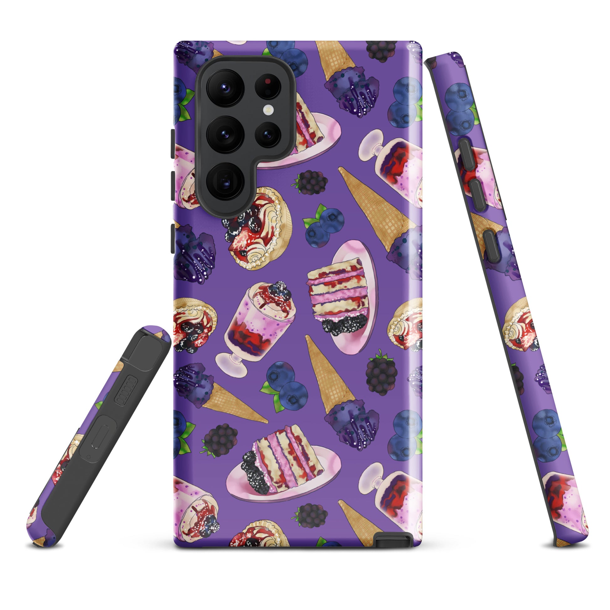 Stylish Berry Samsung® Tough Case featuring dessert designs, offering durable and protective phone coverage.