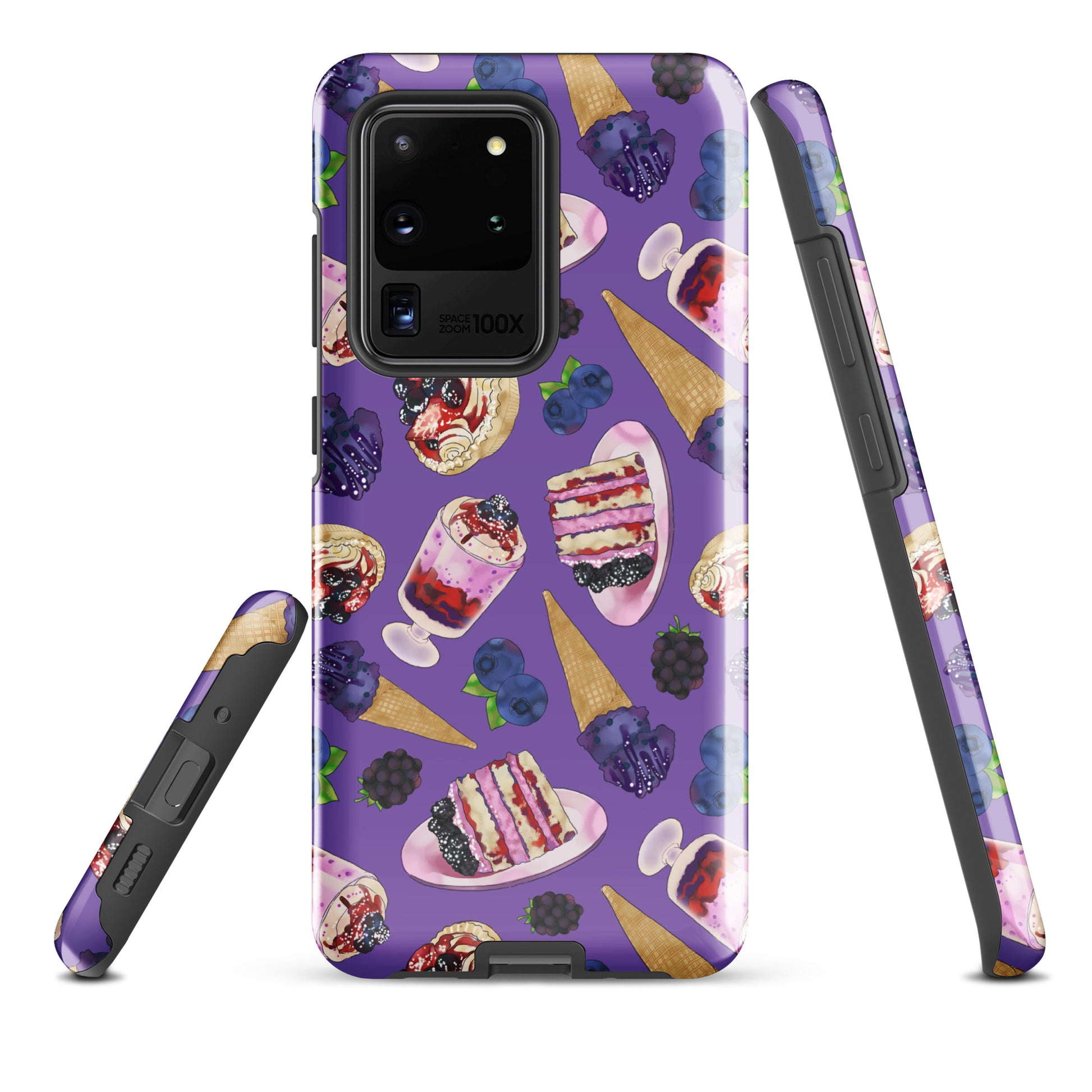 Stylish Berry Samsung® Tough Case features a vibrant design, offering impact resistance and dual-layer protection.