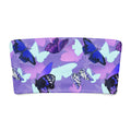 Colorful butterfly print bandeau bikini top, perfect for tanning or lounging with UPF 50+ sun protection.