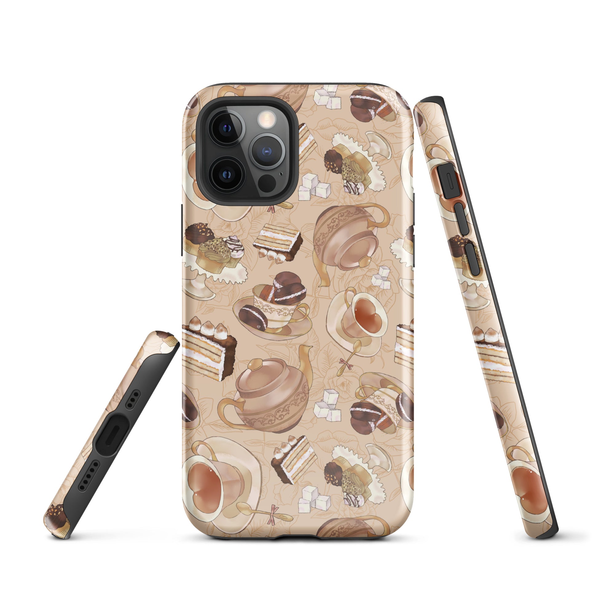 Stylish Café iPhone® Tough Case featuring a delicious coffee and dessert design, perfect for any aesthetic.
