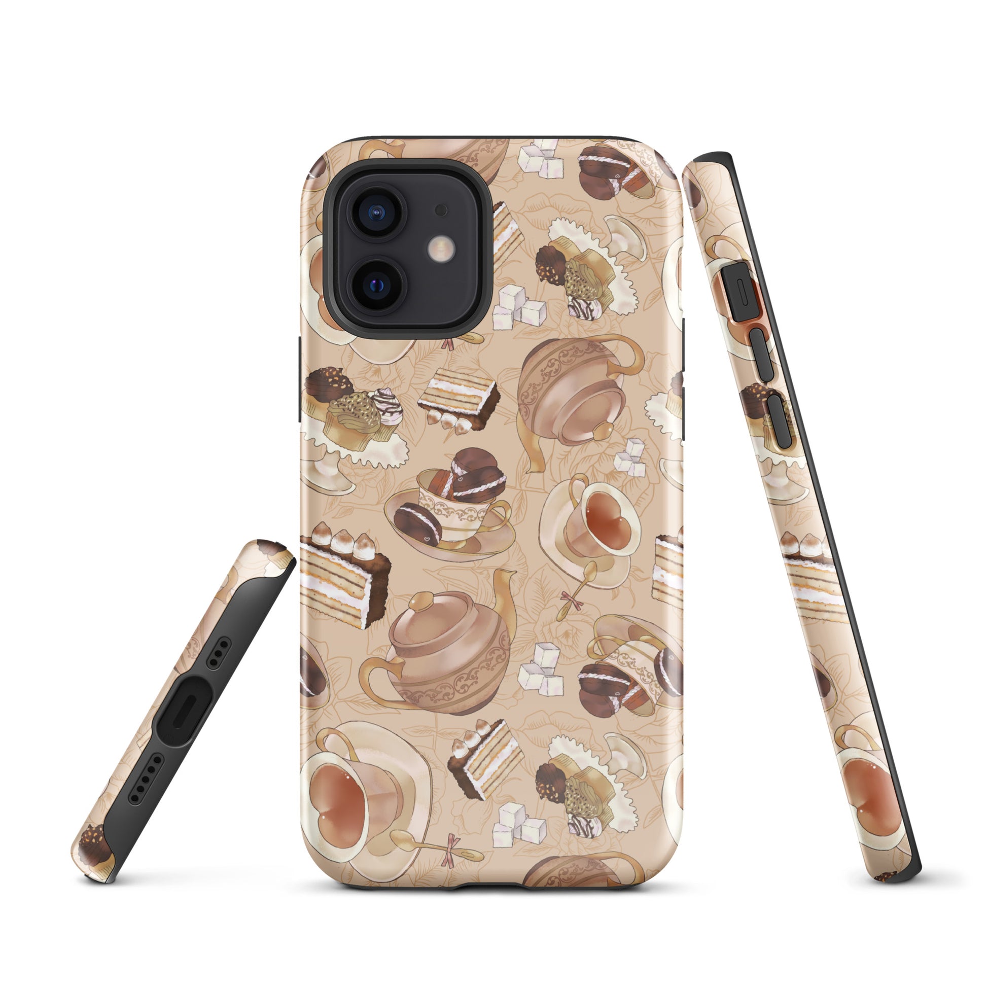 Stylish Café iPhone® Tough Case featuring a delightful dessert design, perfect for any outfit and phone protection.