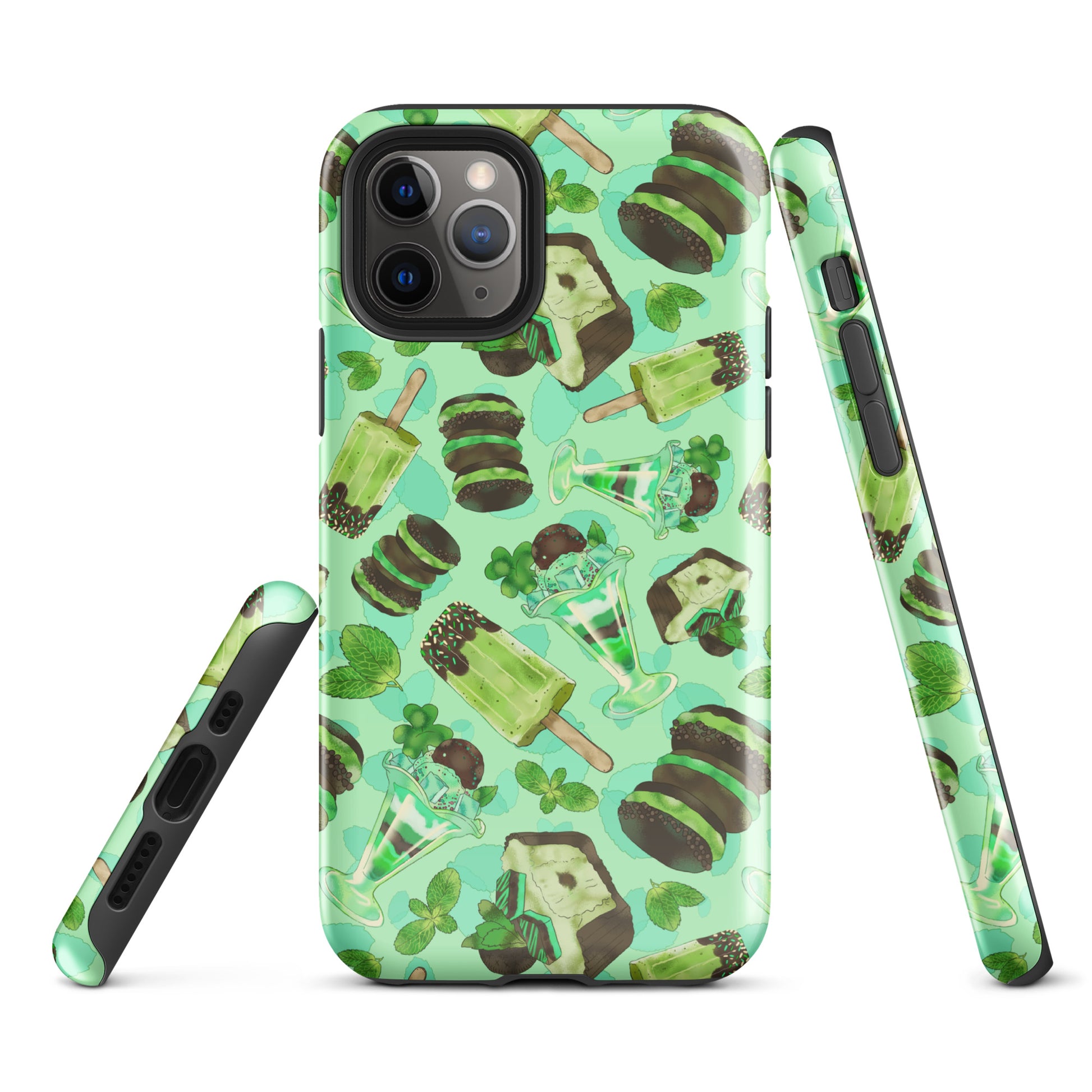 Choco Mint iPhone® Tough Case featuring a vibrant mint pattern, combining style and durable protection for your phone.
