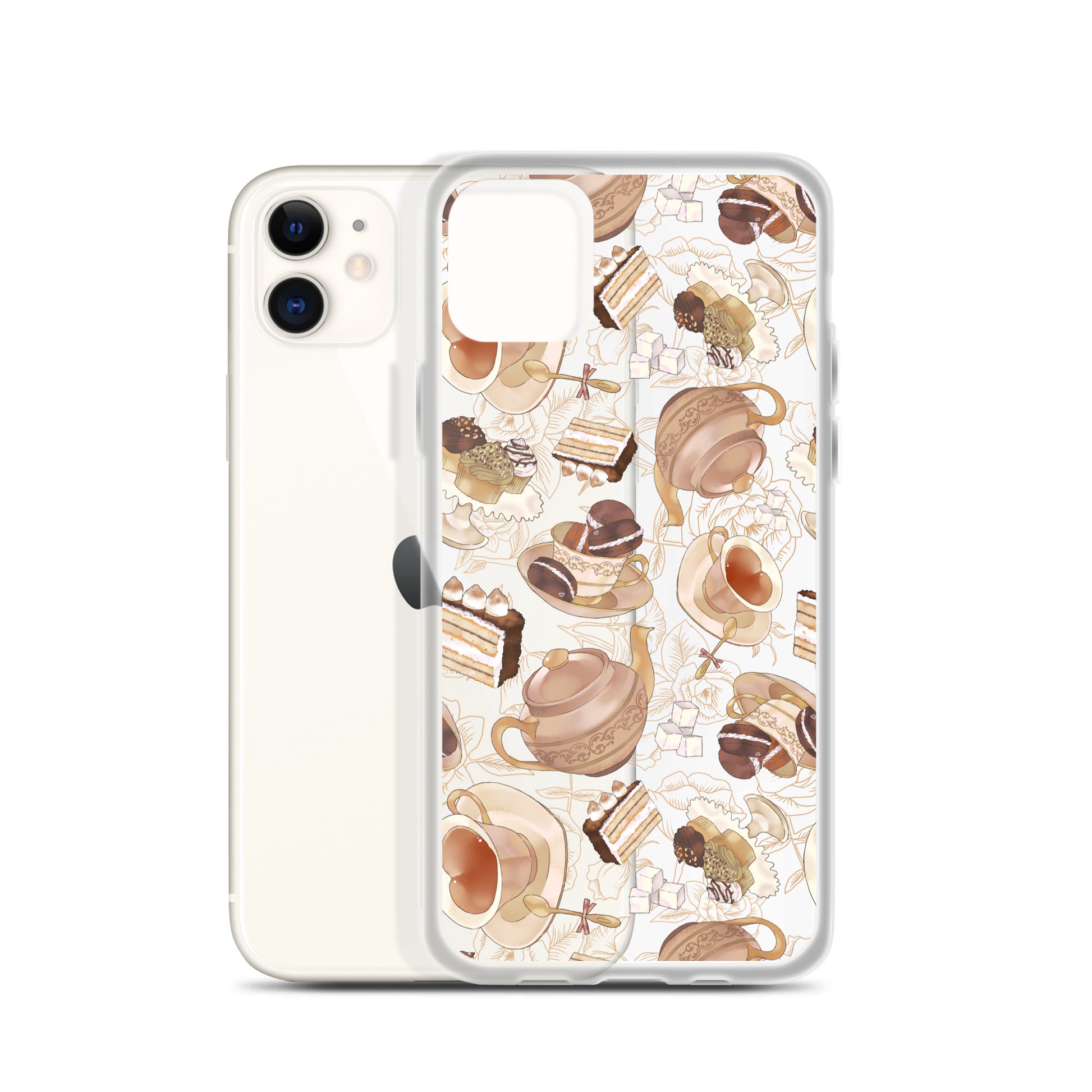 Café iPhone® Clear Case featuring a stylish dessert design, perfect for protecting your phone with flair.