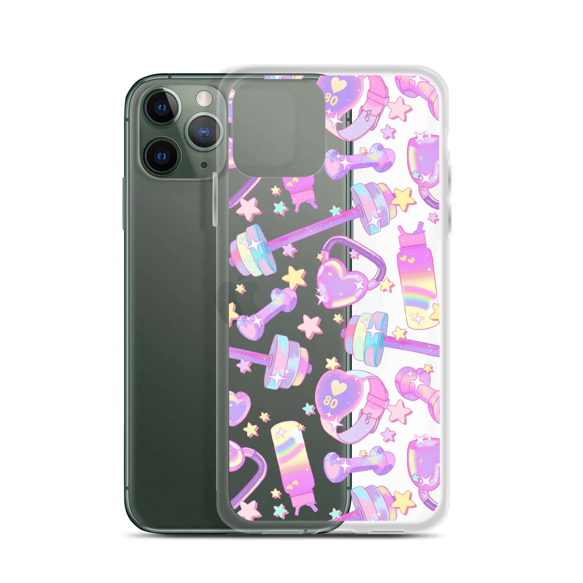 Protect your iPhone® with the stylish Glitter Gains iPhone® Clear Case featuring vibrant graphics and flexible design.