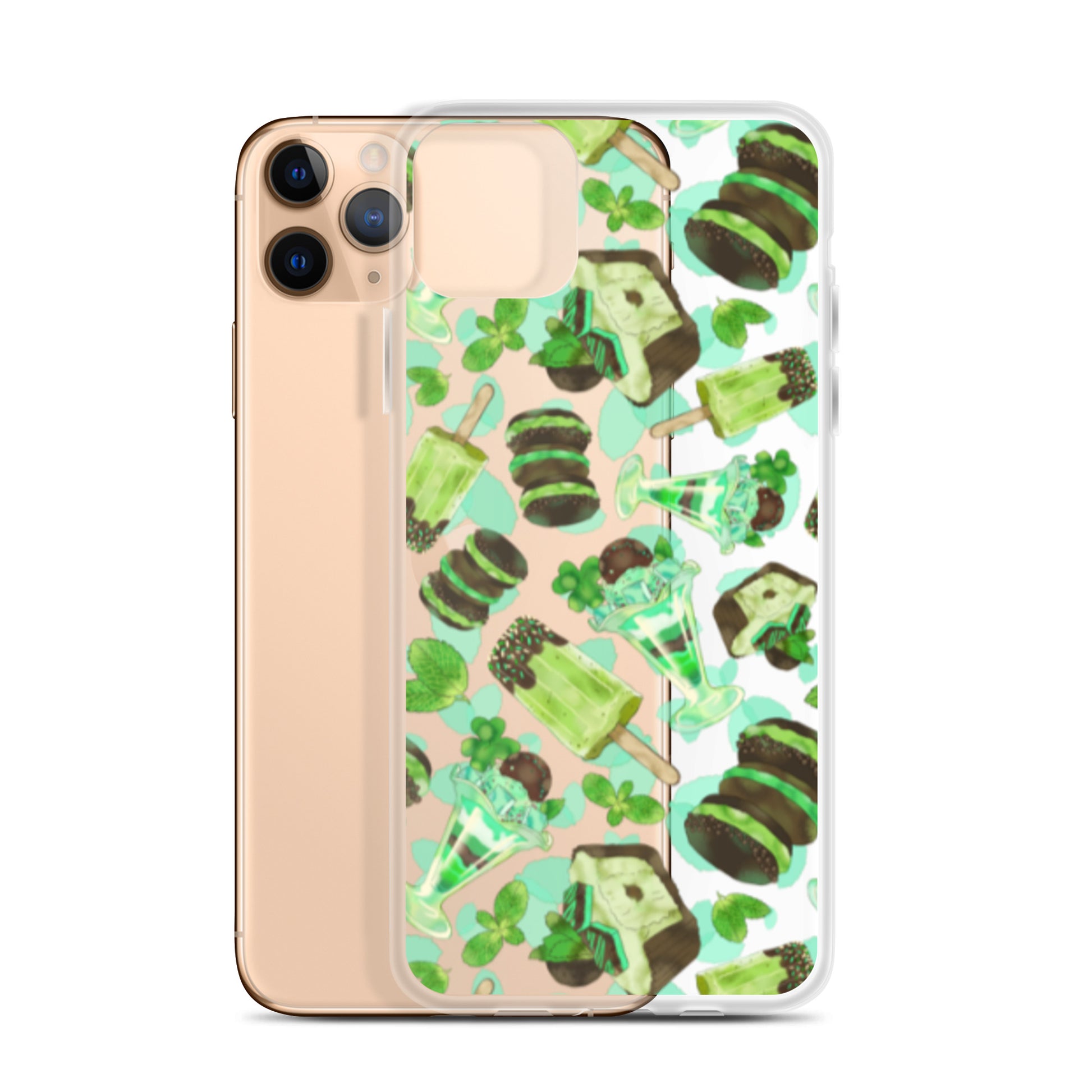 Choco Mint iPhone® Clear Case showcases vibrant designs while protecting against scratches and dirt. Perfect for style!