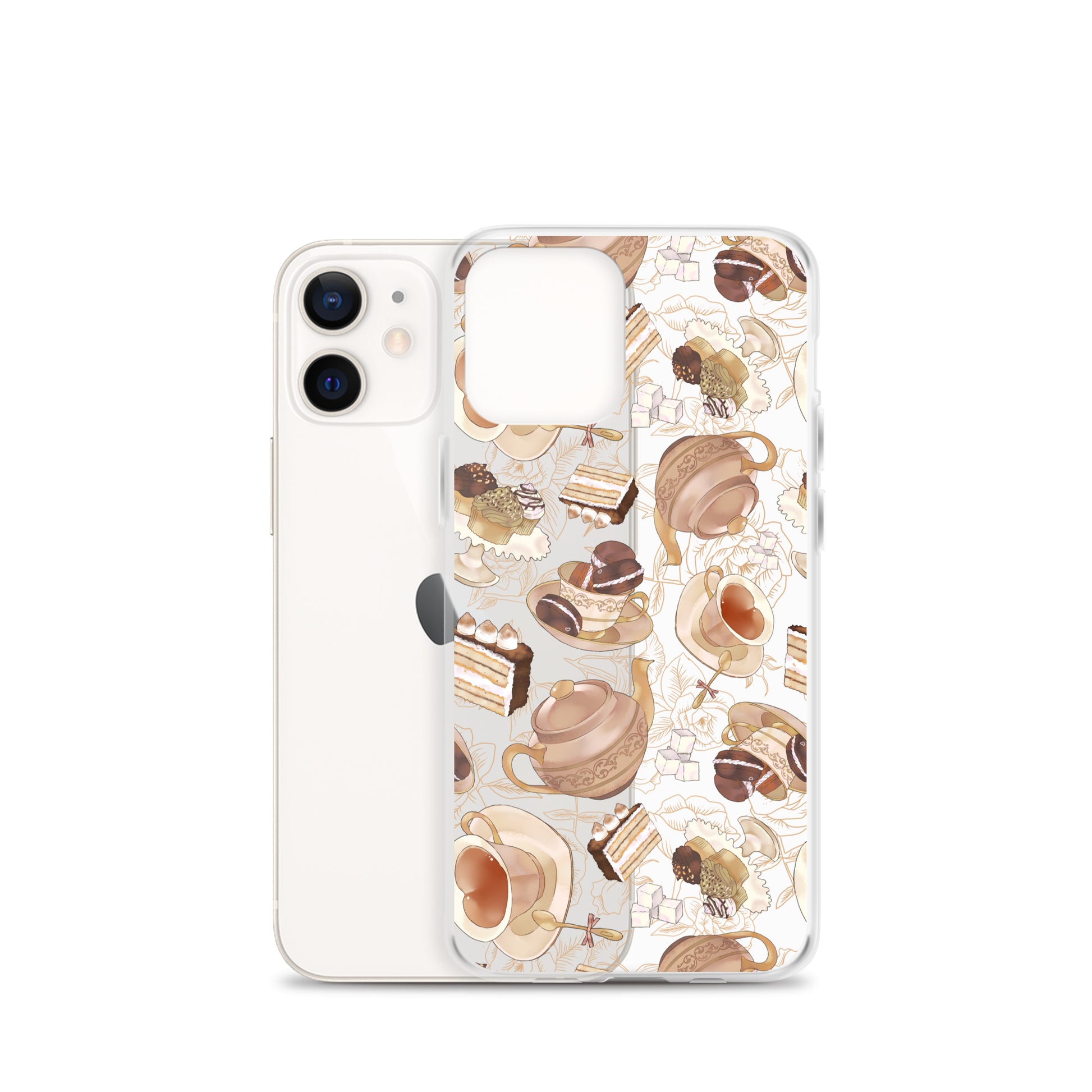 Café iPhone® Clear Case features a charming design with treats, perfect for any aesthetic and protecting your device.