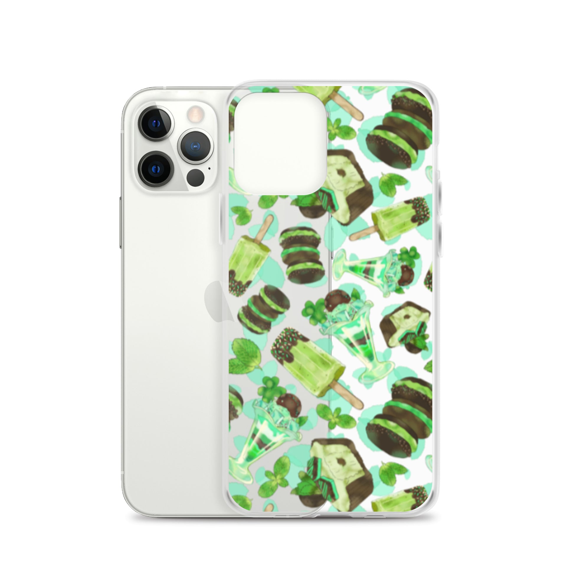 Sleek Choco Mint iPhone® Clear Case featuring a vibrant design, offering protection against scratches and dirt.