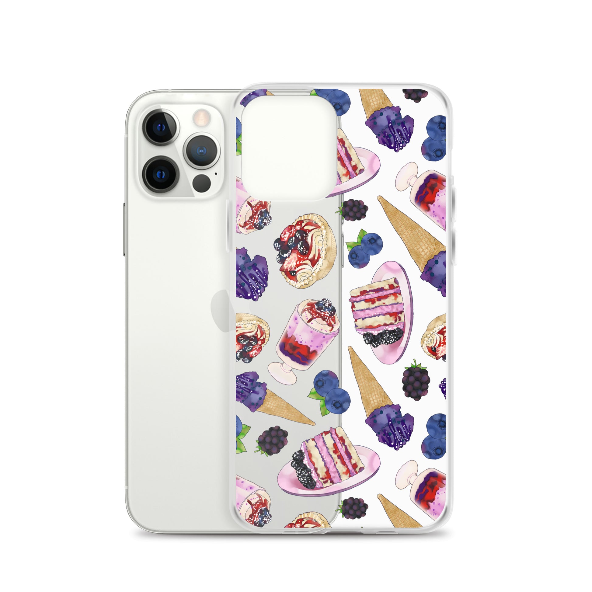 Stylish Berry iPhone® Clear Case featuring a solid back and flexible sides for ultimate protection and easy access.