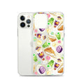 Colorful Filipino Dessert iPhone® Clear Case featuring ube rolls and halo-halo, perfect for sweet tooth lovers.