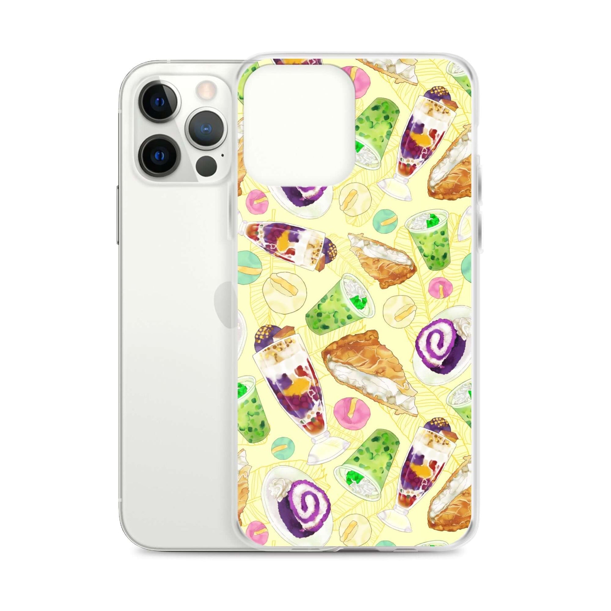 Bright and colorful Filipino Dessert iPhone® Clear Case featuring ube rolls and halo-halo for stylish protection.