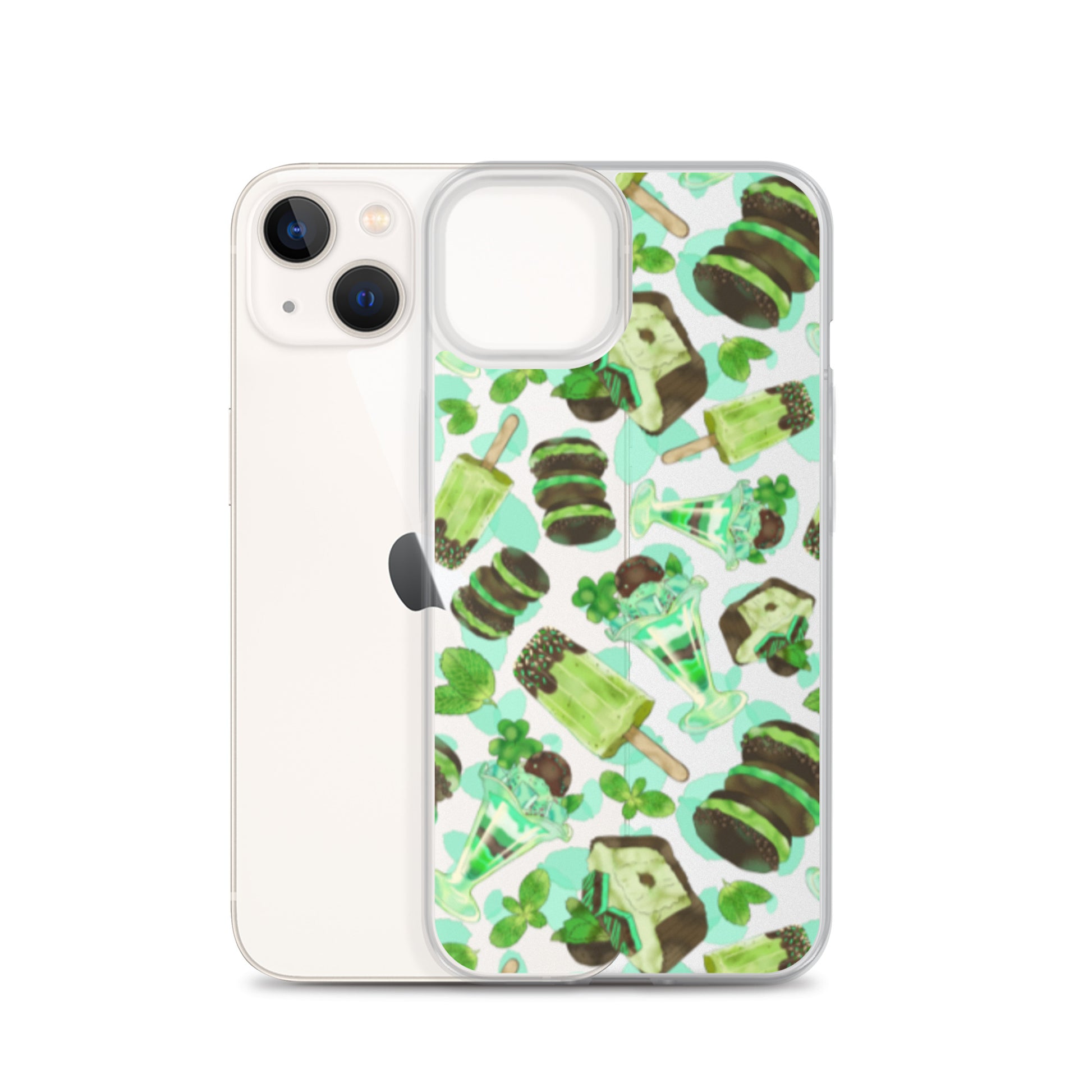 Choco Mint iPhone® Clear Case featuring a stylish design, offering protection from scratches and easy access to ports.