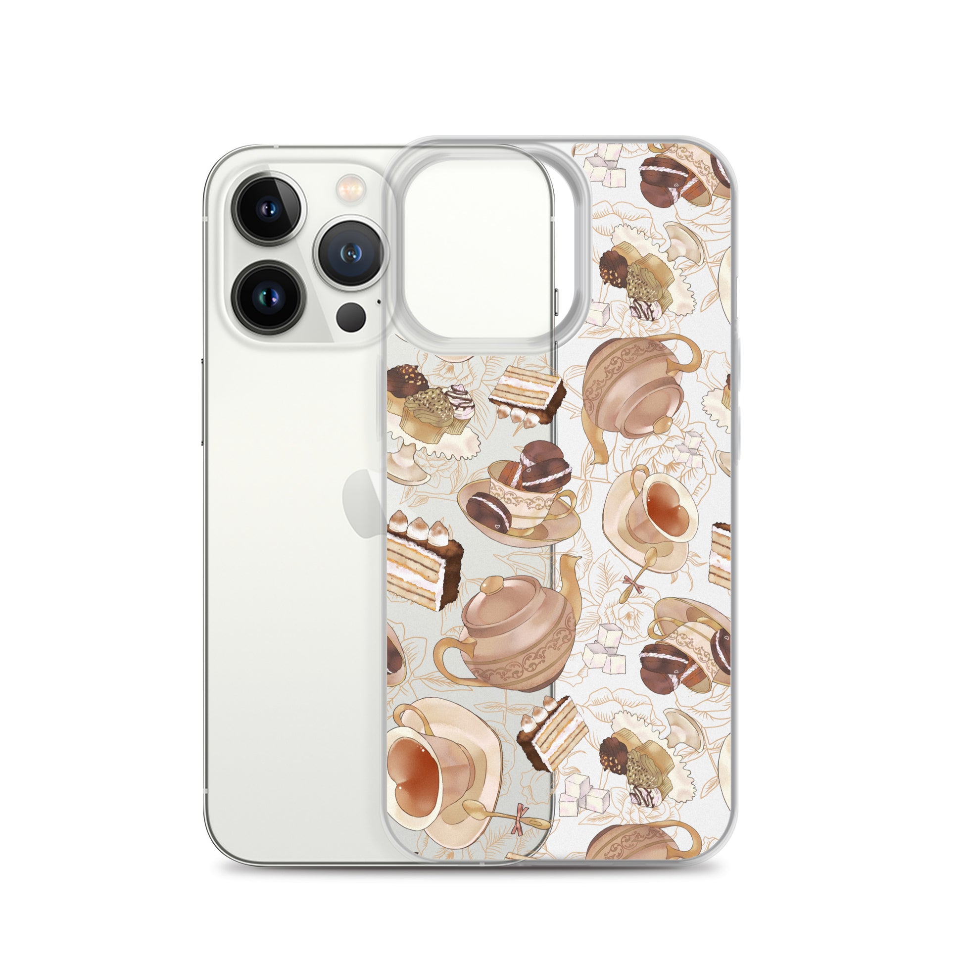 Stylish Café iPhone® Clear Case features a delightful dessert design, perfect for any aesthetic.