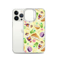 Colorful Filipino Dessert iPhone® Clear Case featuring ube rolls and halo-halo, perfect for sweet treat lovers.