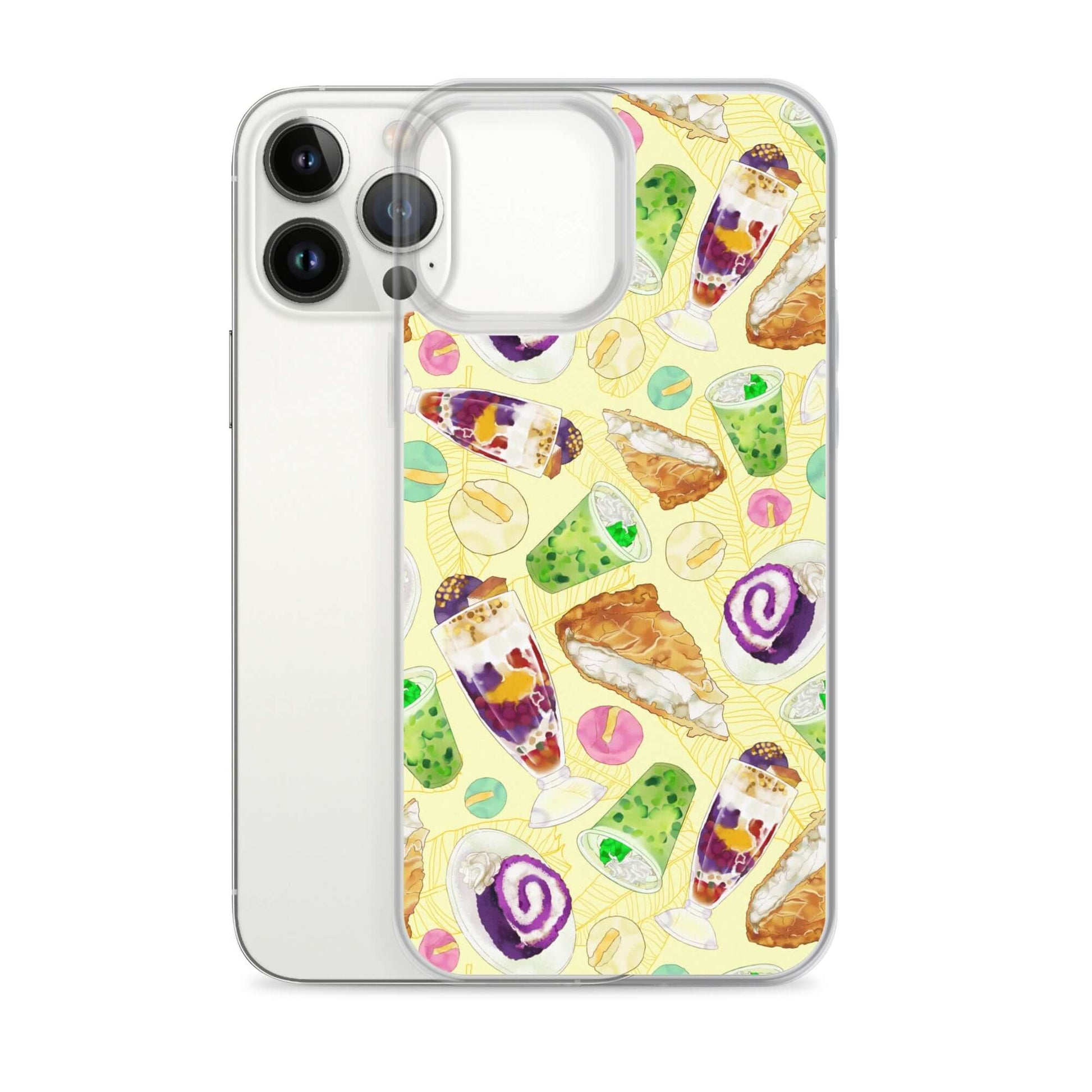 Protect your iPhone with our Filipino Dessert iPhone® Clear Case featuring vibrant ube rolls and halo-halo treats!