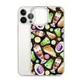 Colorful Filipino Dessert iPhone® Clear Case featuring ube rolls and halo-halo, perfect for sweet treat lovers!