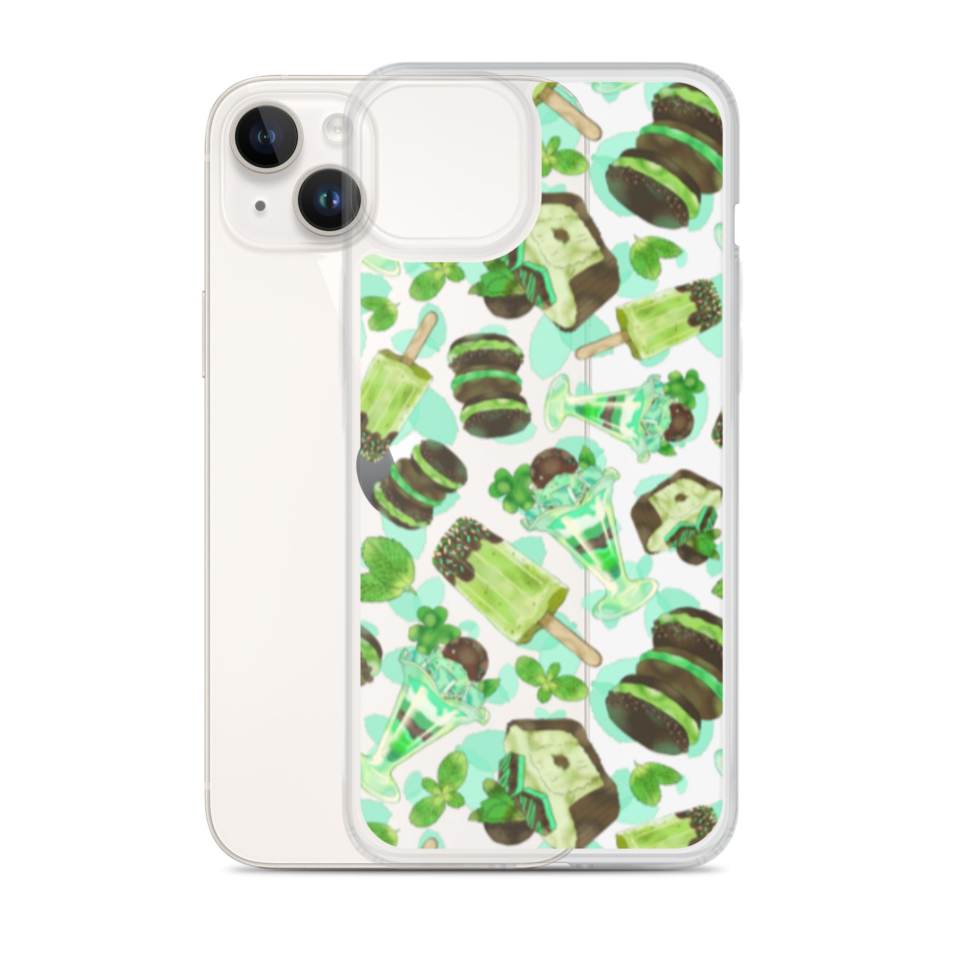 Choco Mint iPhone® Clear Case features a fun design, offering protection against scratches and dirt with easy access ports.